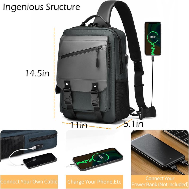 Leaper Crossbody Messenger Bag for Men: 13L Multi-pocket Satchel Sling Shoulder Bags for Travel Daily Work - Women Single Strap Backpack for Cycling,Hiking -Laptop Sling Bag for Men 14 inch,DarkGreen - Image 3